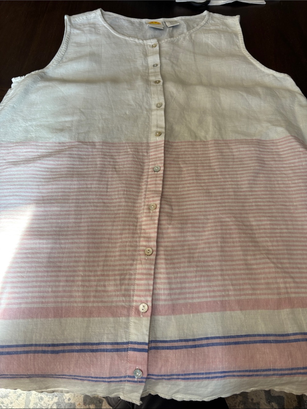 C&C California White & Light Pink Striped Sleeveless Button Tank